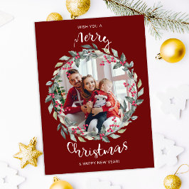 Helgdag av god jul-röd familjefotkort julkort