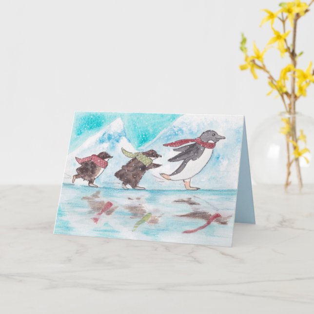 Helgdag av isfär-penguiner kort (Gul blomma)