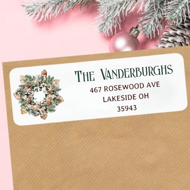 Helgdag av julfransens Anpassningsbar Returadress Etikett (Christmas Wreath Custom Holiday Return Address Label)