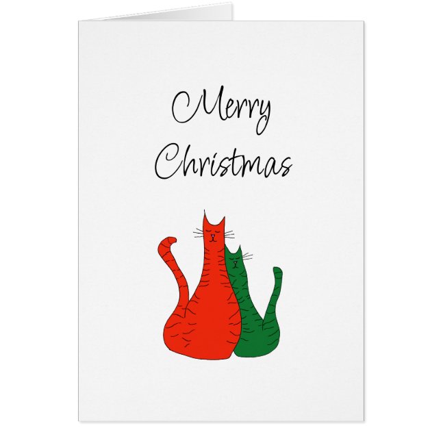 Helgdag av julklapp för Cat Cute Red-Grönt OBS Kort (Framsidan)