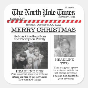 Helgdag av jultidningen North Pole Vintage Newpape Fyrkantigt Klistermärke