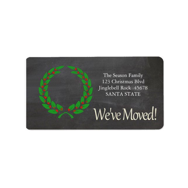 Helgdag av krans med vi har flyttat x mas adressetikett (Framsidan)