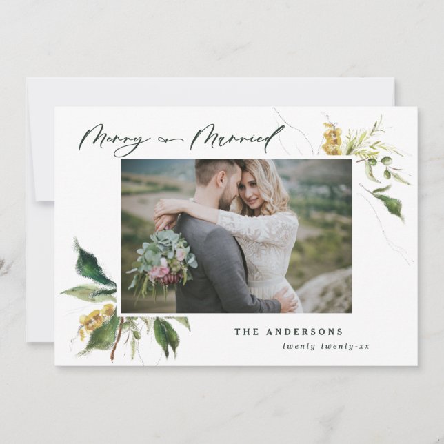 Helgdag av målad blommigt, gift jul julkort (Framsida)