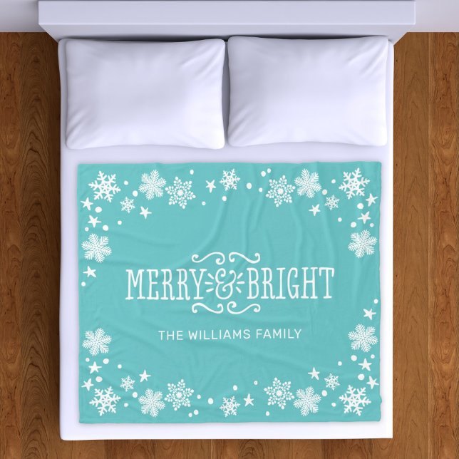 Helgdag av Merry och Bright Teal Blue-Anpassningsb Fleecefilt (Skapare uppladdad)