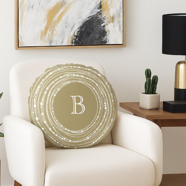 Helgdag av Monogram-Snyggt för Merry- och Bright-m Rund Kudde (Merry & Bright Sparkling Lights With Family Monogram Christmas Round Pillow - Holiday Home Decor)