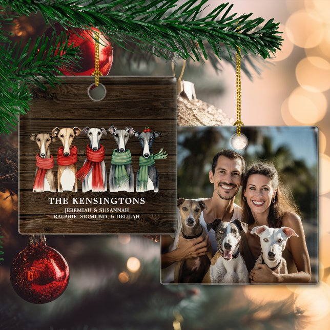 Helgdag av Rädding av pipetter och greyhounds-Hund Julgransprydnad Keramik (Whippets and Greyhounds Dog Rescue Holiday Photo Ceramic Ornament)