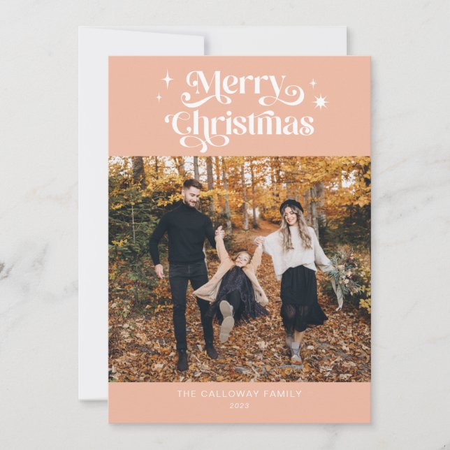 Helgdag av Retro Rosa-julfotkort Julkort (Framsida)