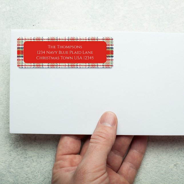 Helgdag av röd och Grönt Pput-Returadress Returadress Etikett (Christmas holiday red and green plaid pattern return address label. )