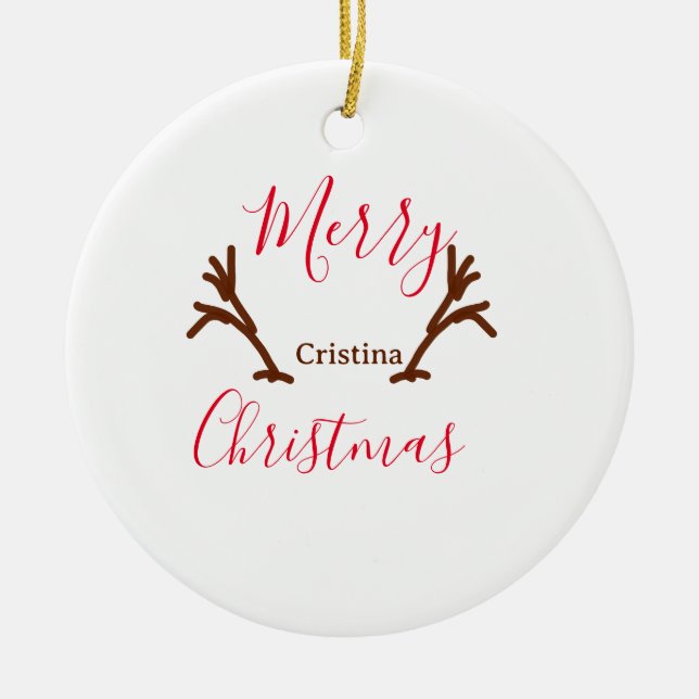 helgdag av rödbrunt renhorn av god jul julgransprydnad keramik (Framsidan)