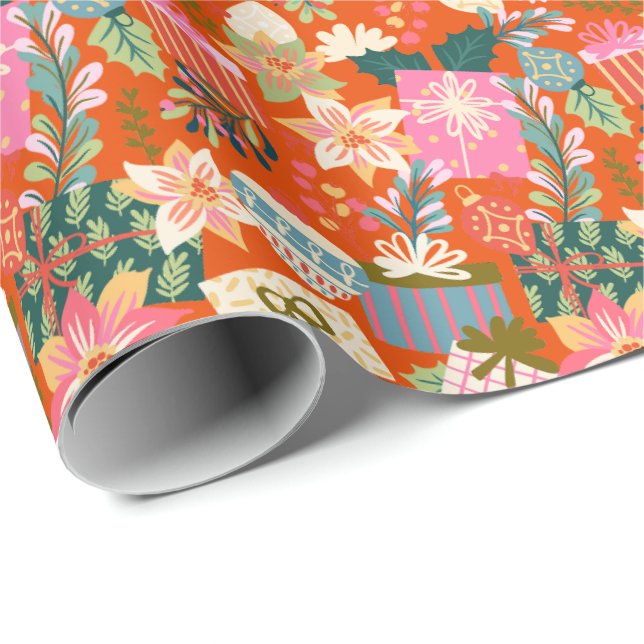 helgdag av roligt, ljusfärgstark julmassa presentpapper (Rullad Hörn)