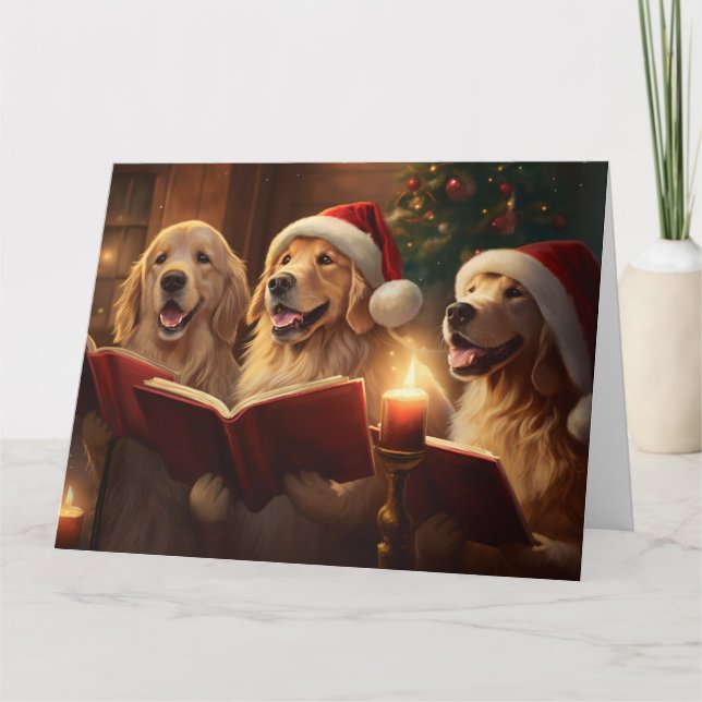 Helgdag av Roligten Golden Retriever jul Carolers Kort (Framsida)
