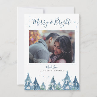 Helgdag av rustik blå Gräs-skogsvattenfärg, blått  Julkort