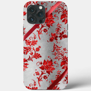 Helgdag av Silver Metallic Red Ribbon Damask