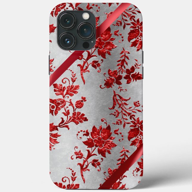 Helgdag av Silver Metallic Red Ribbon Damask (Baksida)
