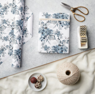 Helgdag av vattenfärgat Grått och blått Blommönste Presentpapper