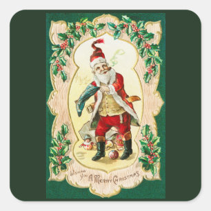 helgdag av vintagen jultomten och jultoma fyrkantigt klistermärke