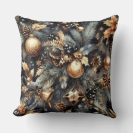 Helgdag av Watercolor Black Guld jul Motifs Kudde