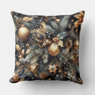 Helgdag av Watercolor Black Guld jul Motifs Kudde