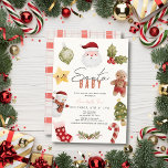 Helgdag Baby Shower för jultomten Baby Baby Shower Inbjudningar<br><div class="desc">Den här söta babyduschinbjudan till gender-neutralt vid "Santa baby" har en gräddbakgrund med Jultomten,  hollies,  en pepparkaksgubbe,  stjärna,  snögubbe,  julgran,  candy cane och vattenfärg. Baksidan har en vit bakgrund med röd kontroll mönster. Anpassa den efter dina behov. Du hittar matchande produkter i min butik.</div>