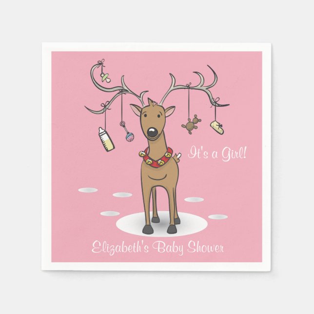 Helgdag Baby Shower Girl Rosa Napkin Pappersservett (Framsidan)