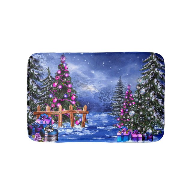 Helgdag Badrumsmatta (A digital art image of a winter scene with Christmas trees and presents!)