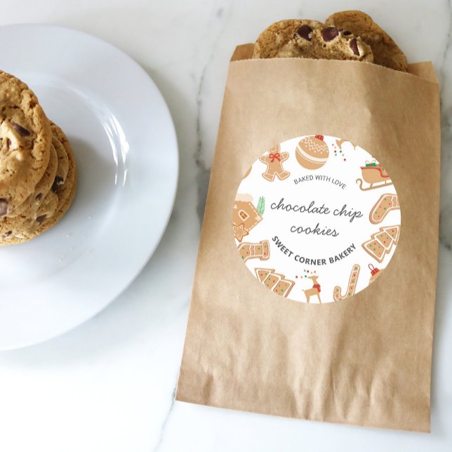 Helgdag Baking Cookie Sticker Runt Klistermärke (Bakery Gingerbread Holiday Baking Cookie Sticker)