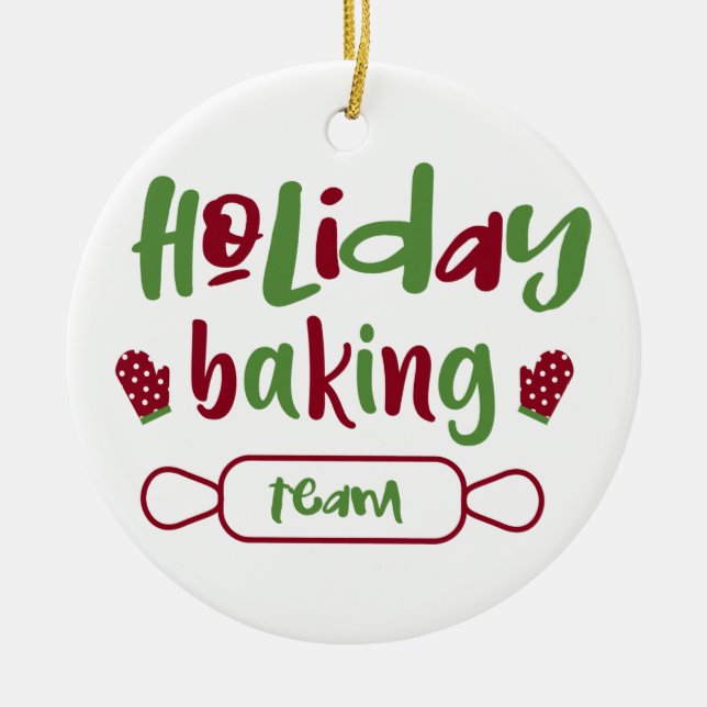 Helgdag Baking Team jul Oven Mitts Red Grönt Julgransprydnad Keramik (Framsidan)