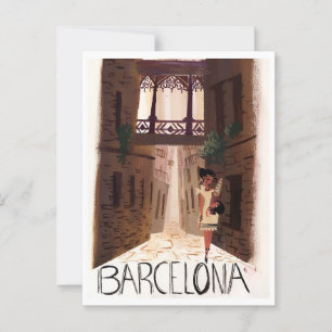 Helgdag Barcelona Spain Retro Travel Inspired Vykort