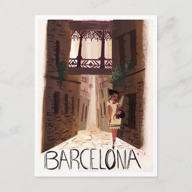 Helgdag Barcelona Spain Retro Travel Inspired Vykort (Framsida)