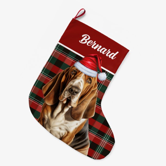 Helgdag Basset Hound Festive Play med Hund's Namn Stor Julstrumpa (Framsidan (Hängande))