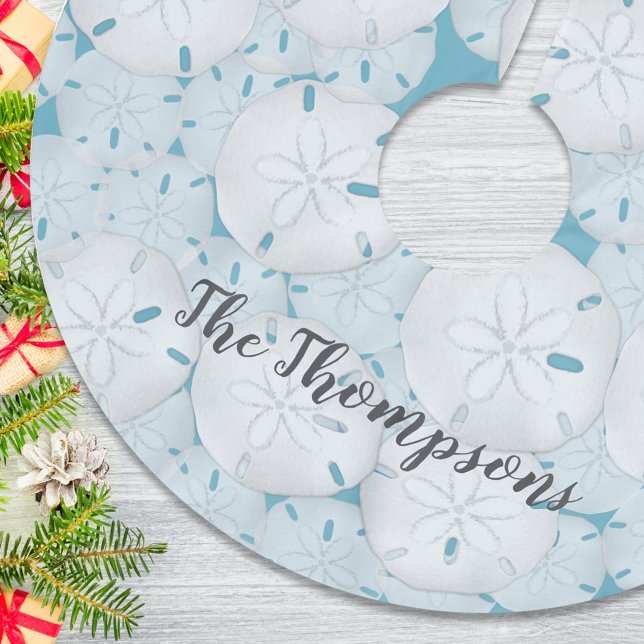 Helgdag Beach Tropical Sand Dollar Turcos Julgransmatta Borstad Polyester (Beach sand dollars cute stylish calligraphy script tree skirt. )