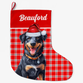 Helgdag Beauceron Red Play med Hund Namn Stor Julstrumpa
