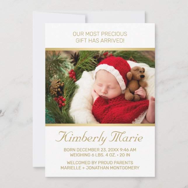 Helgdag Birth Elegant Guld Script w/Photo Meddelande (Framsida)