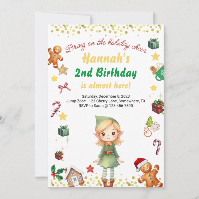 Helgdag Birthday Girl Winter Elf jul Inbjudningar (Framsida)