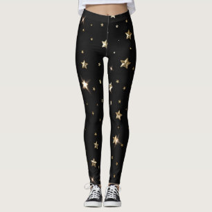 Helgdag Black och Guld Faux Metall julstjärnor Leggings