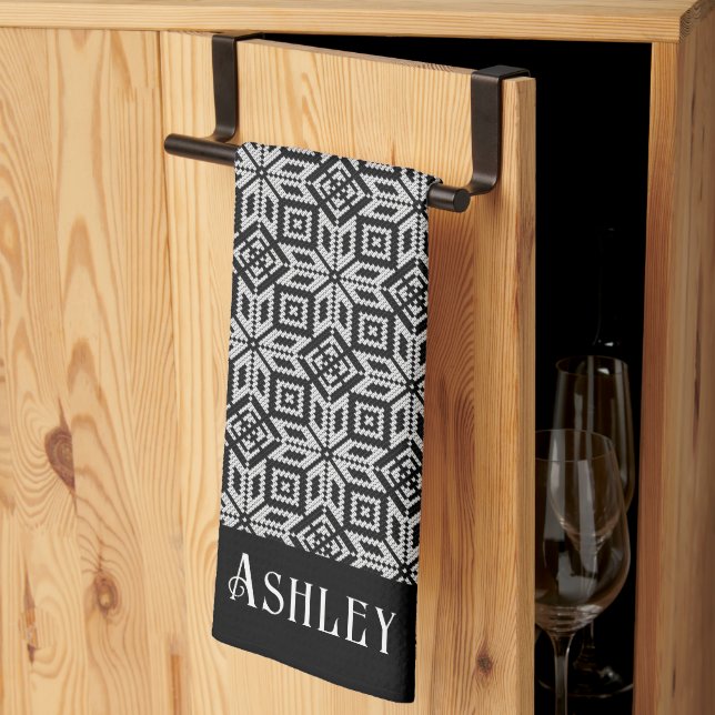 Helgdag Black & White Scandinavian Mönster Kökshandduk (Thirds Fold)