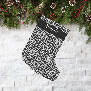 Helgdag Black & White Scandinavian Mönster Liten Julstrumpa