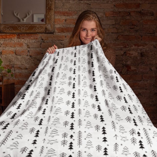 Helgdag Black White Träd Fleecefilt (Skapare uppladdad)