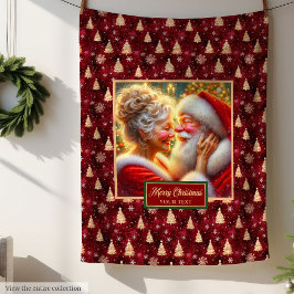 Helgdag Blanket Mysigt Burgundy Guld jultomten Fleecefilt
