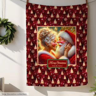 Helgdag Blanket Mysigt Burgundy Guld jultomten Fleecefilt