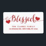 Helgdag Blessings Red White | Adressetikett Fraktsedel<br><div class="desc">Helgdag Blessings Red White | Adressetikett för matchning av helgdag-fotokort i vår butik. Elke Clarke © Övrigt stilar och färg finns på www.zazzle.com/epclarke. Rött skriptteckensnitt med orden "välsignat" med hjärtan.</div>
