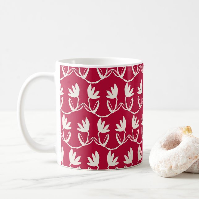 Helgdag Blommigt Coffee Mugg; Cranberry Red Kaffemugg (Med munk)