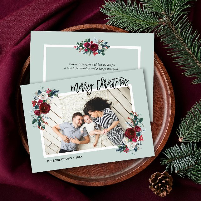 Helgdag Blommigt Julfoto | Hälsning på baksidan Julkort (Skapare uppladdad)