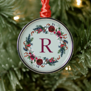 Helgdag Blommigt - krans Monogram Julgransprydnad Metall