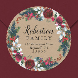 Helgdag Blommigt Returadress för julfrö Runt Klistermärke