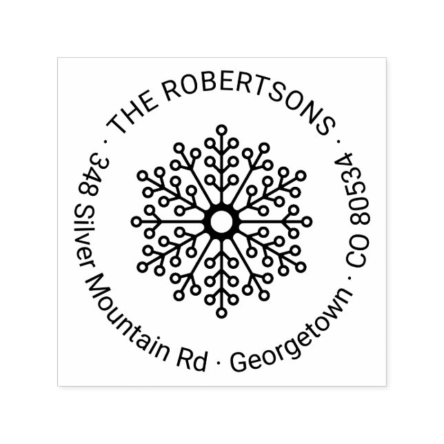 Helgdag Blommigt Snowflake Round Returadress Självfärgande Stämpel (Design)