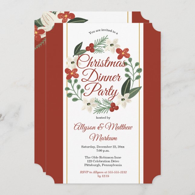 Helgdag Blommigt Utandning jul Middag Party Inbjudningar (Fram/baksida)