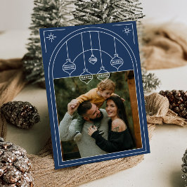 Helgdag Blue Photo jul Art Deco Line Art Blue Inbjudningar