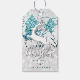 Helgdag Blue Spark Hearts jul Rener Grått Presentetikett