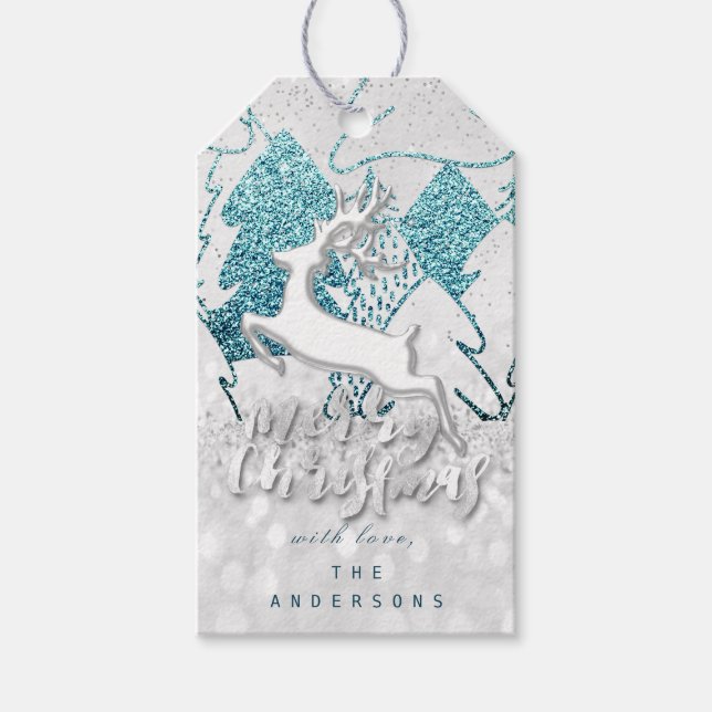 Helgdag Blue Spark Hearts jul Rener Grått Presentetikett (Framsidan)